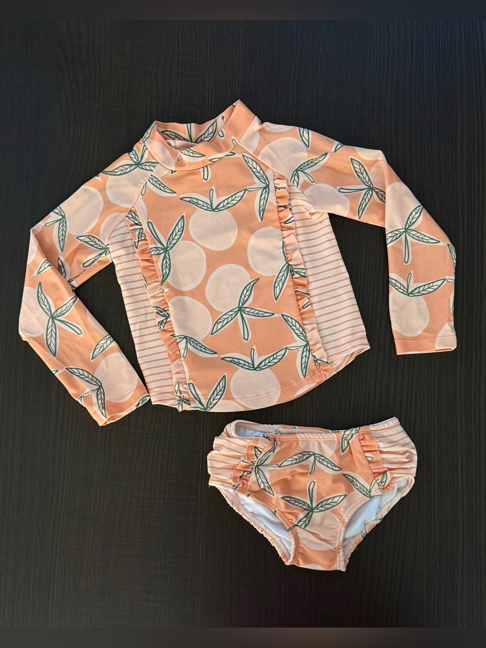 Jessica Simpson Peach Floral Long-Sleeve Rashguard Two-Piece Swim Set